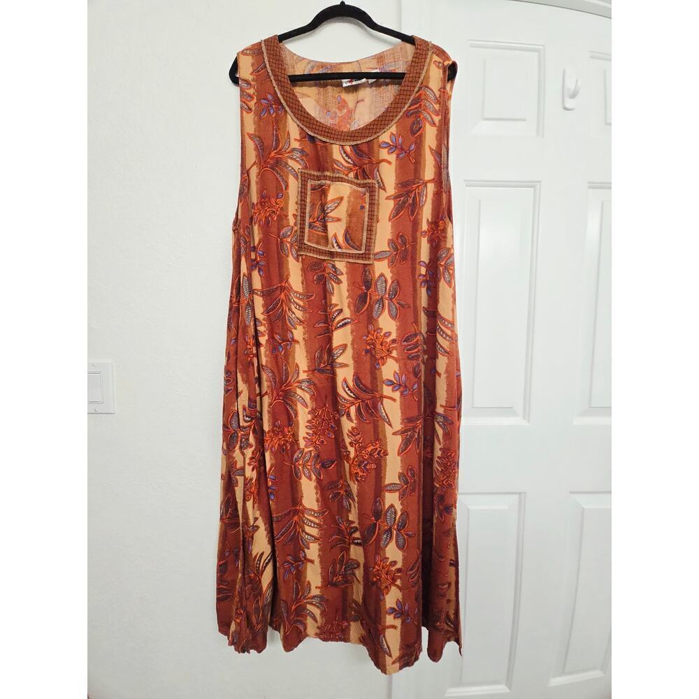 KAKTUS Y2K Boho Patchwork Midi Dress Plus Size 2X Side Slit Earth Tone Ethnic